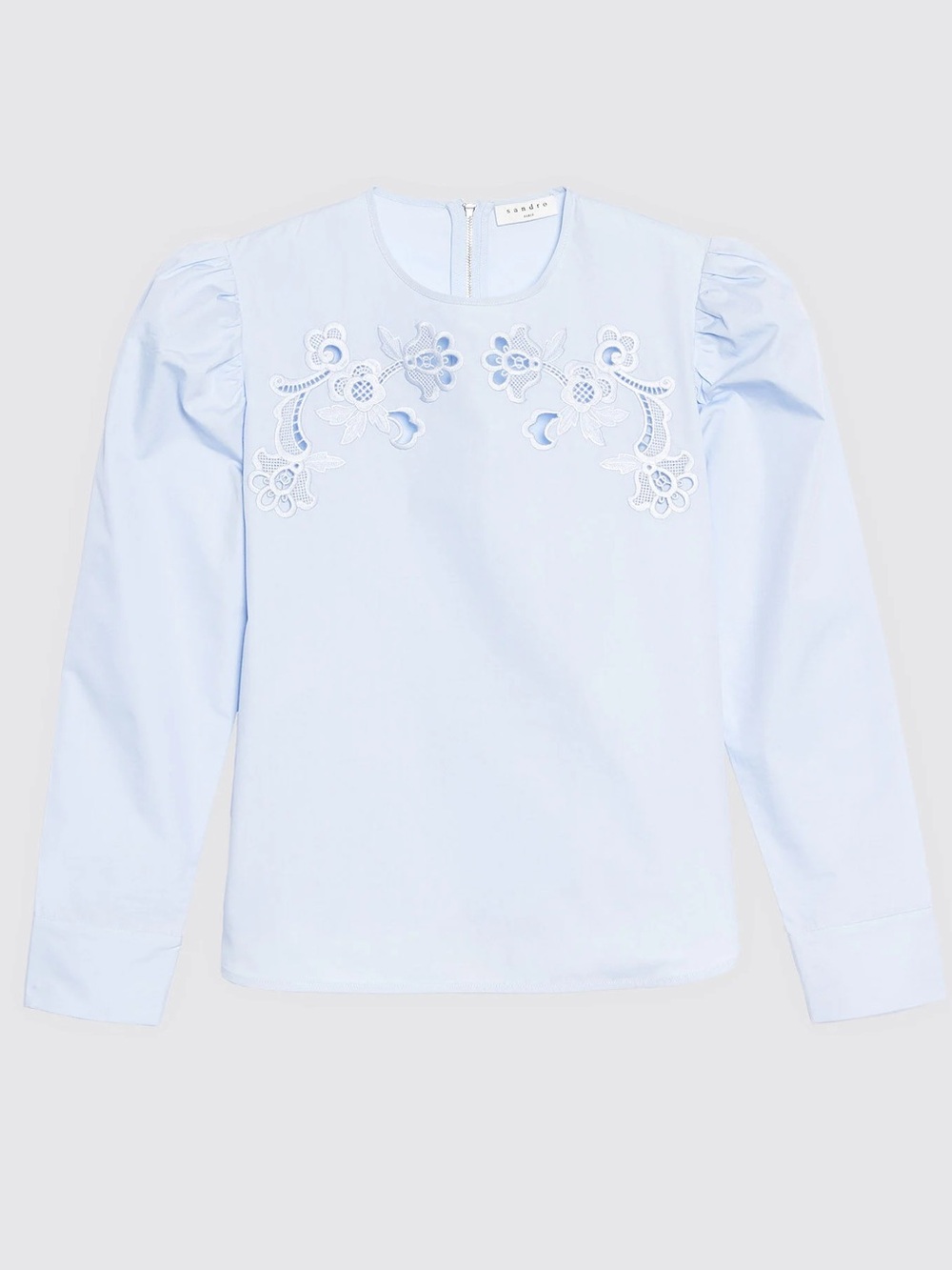 Sandro Shirt with Puff Sleeves and Embroidery - Light Blue